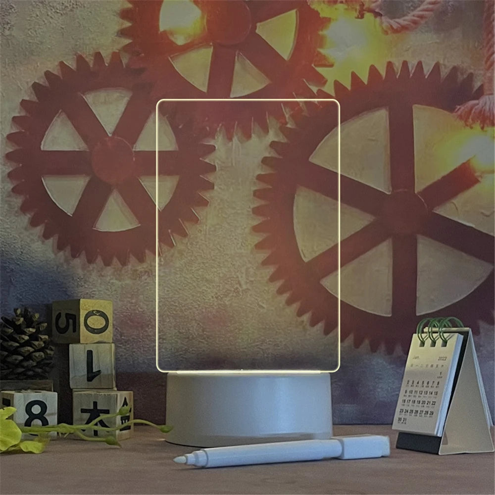 Lámpara Nocturna LED con Pizarra Acrílica Borrable